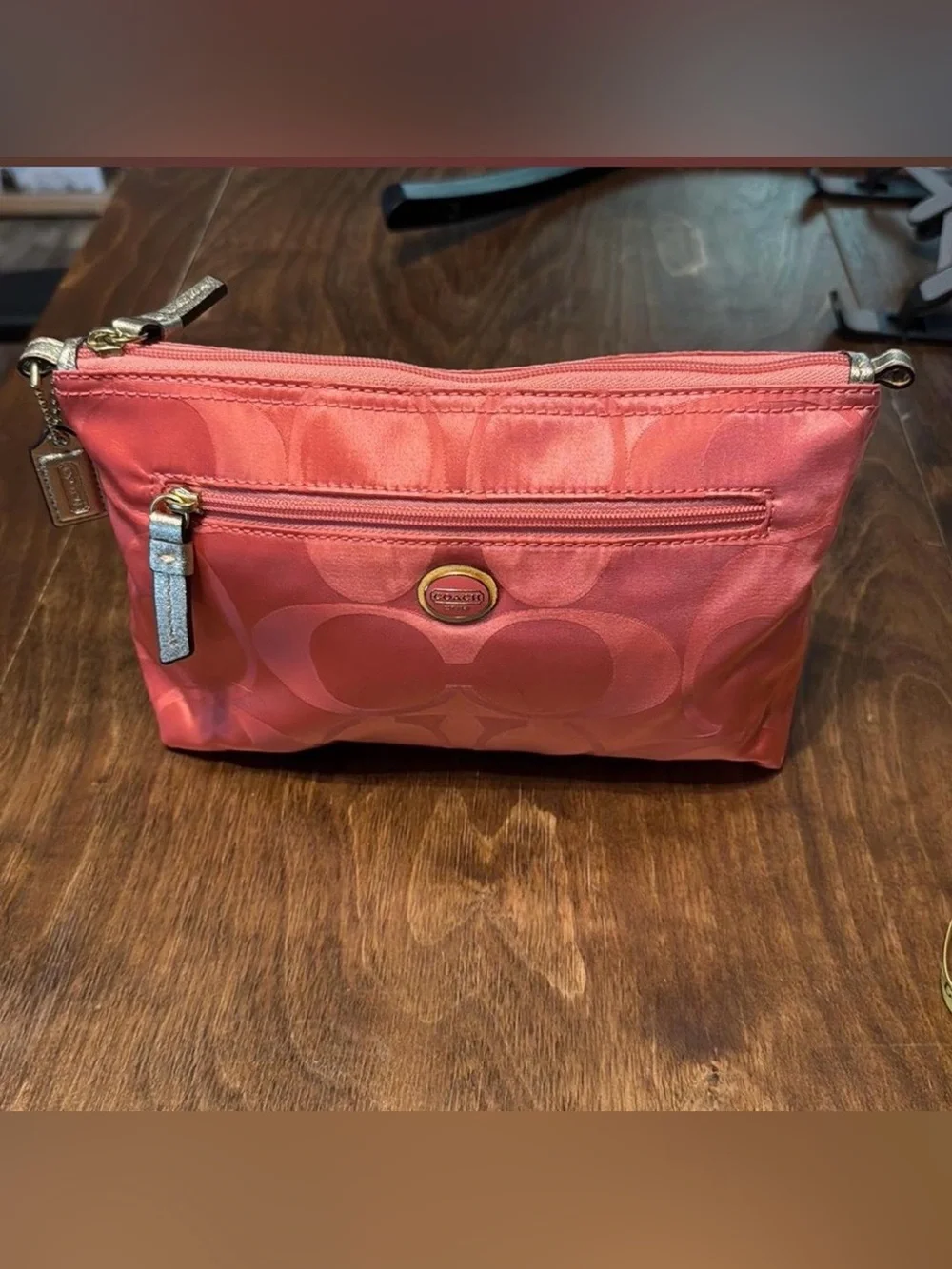 Coach Coral Signature cosmetic bag